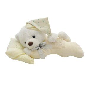 Ganz Sleeping Prayer Bear Yellow Pillow Plush EA7182 TALKS Sleeper Cap RARE Baby